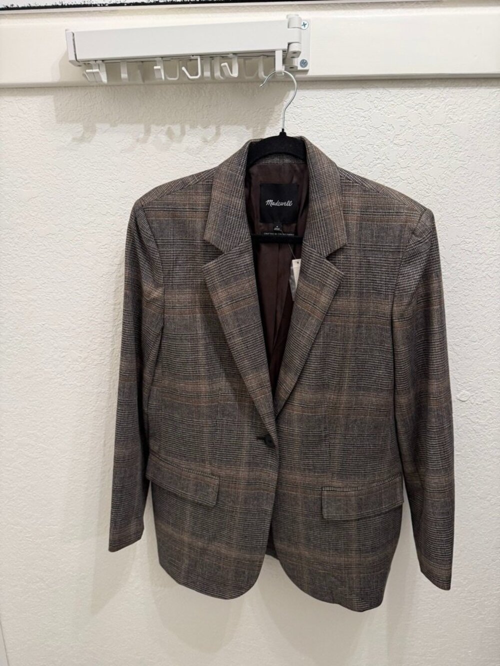 Madewell Cardigan Blazer | Brown Gray Plaid | Medium